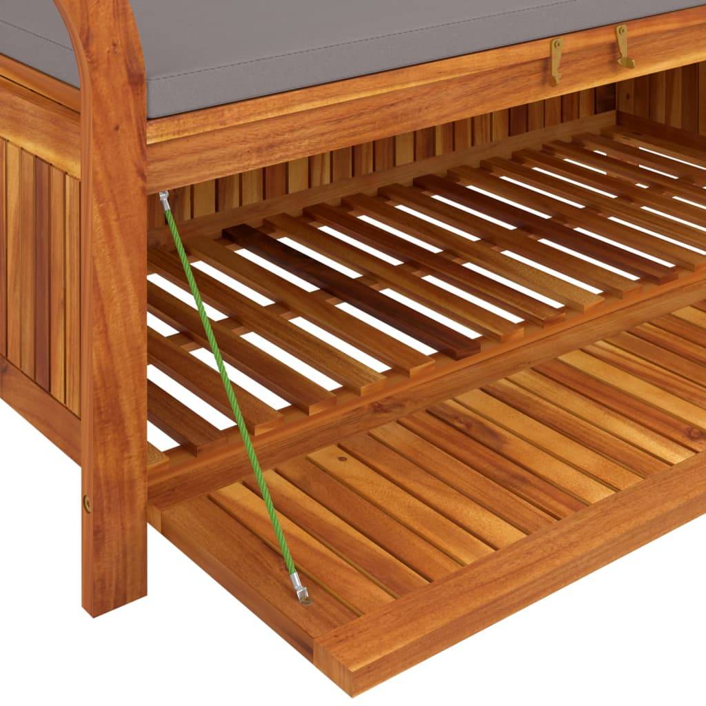 Helloshop26 - Banc de jardin meuble de patio d'extérieur terrasse de rangement de jardin avec coussin 126 x 50 x 60 cm bois d'acacia - Imagen 6