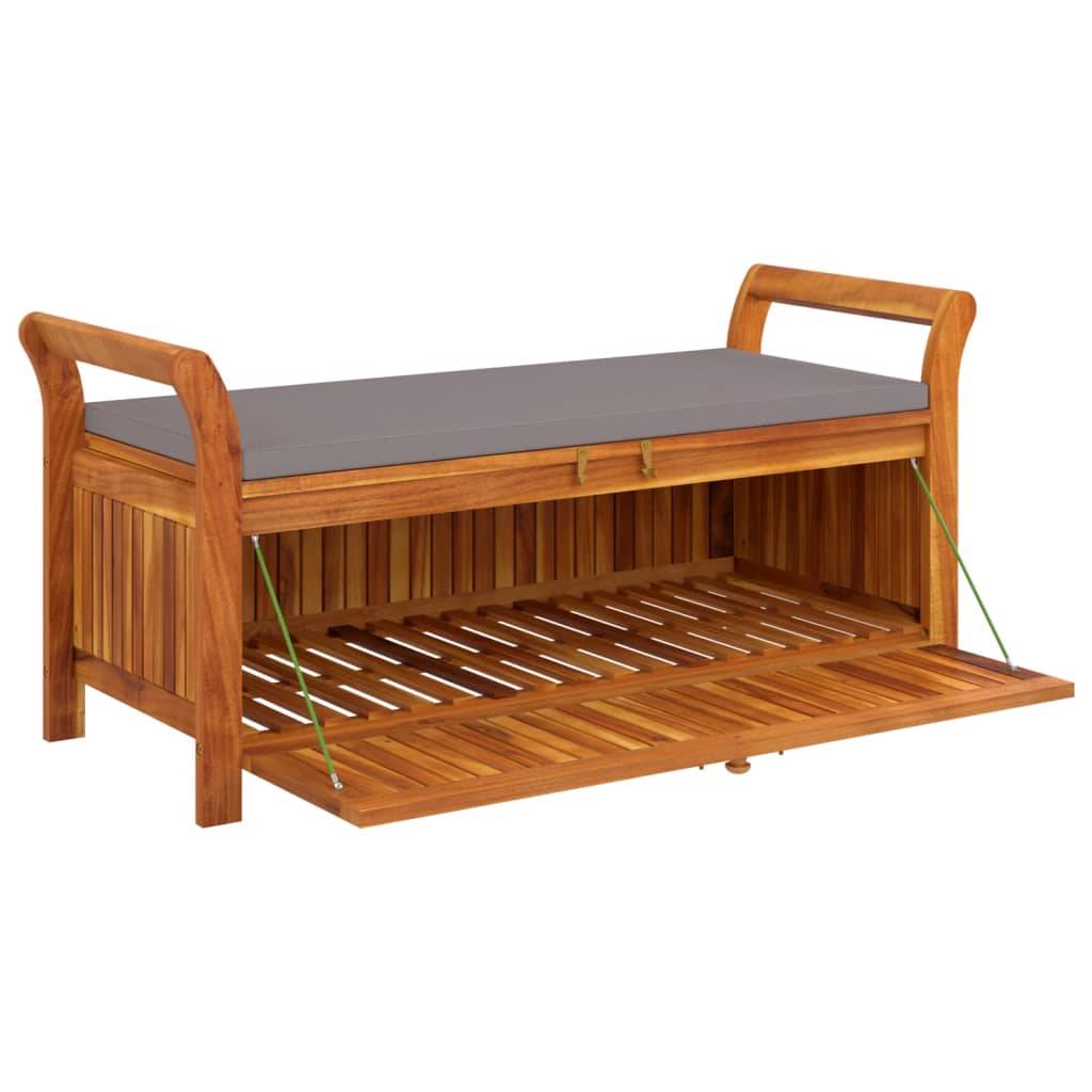 Helloshop26 - Banc de jardin meuble de patio d'extérieur terrasse de rangement de jardin avec coussin 126 x 50 x 60 cm bois d'acacia - Imagen 3