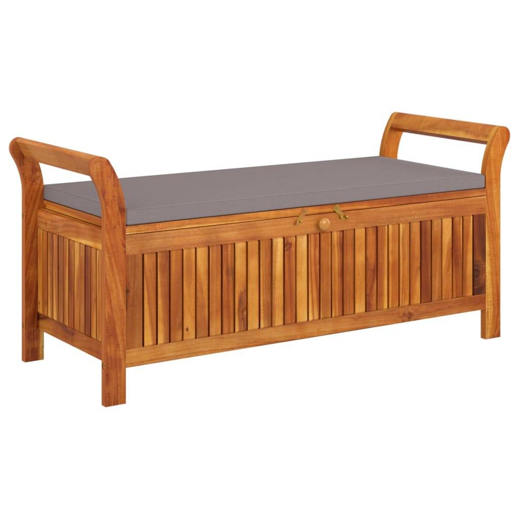 Helloshop26 - Banc de jardin meuble de patio d'extérieur terrasse de rangement de jardin avec coussin 126 x 50 x 60 cm bois d'acacia - Imagen 1