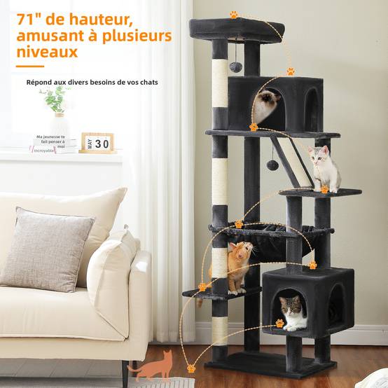 Arbre à Chat XXL 180 cm de Haut Gris Foncé PAWZ Road - Image 4