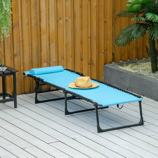 Transat soleil pliable tissu respirant cadre métallique 189×58×30cm bleu - Image 9