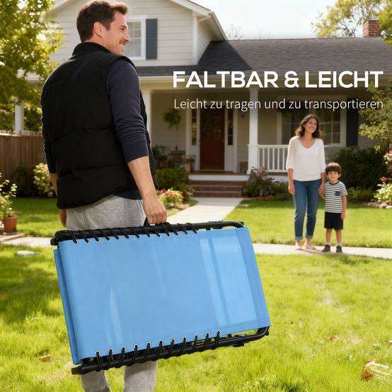 Transat soleil pliable tissu respirant cadre métallique 189×58×30cm bleu - Image 6