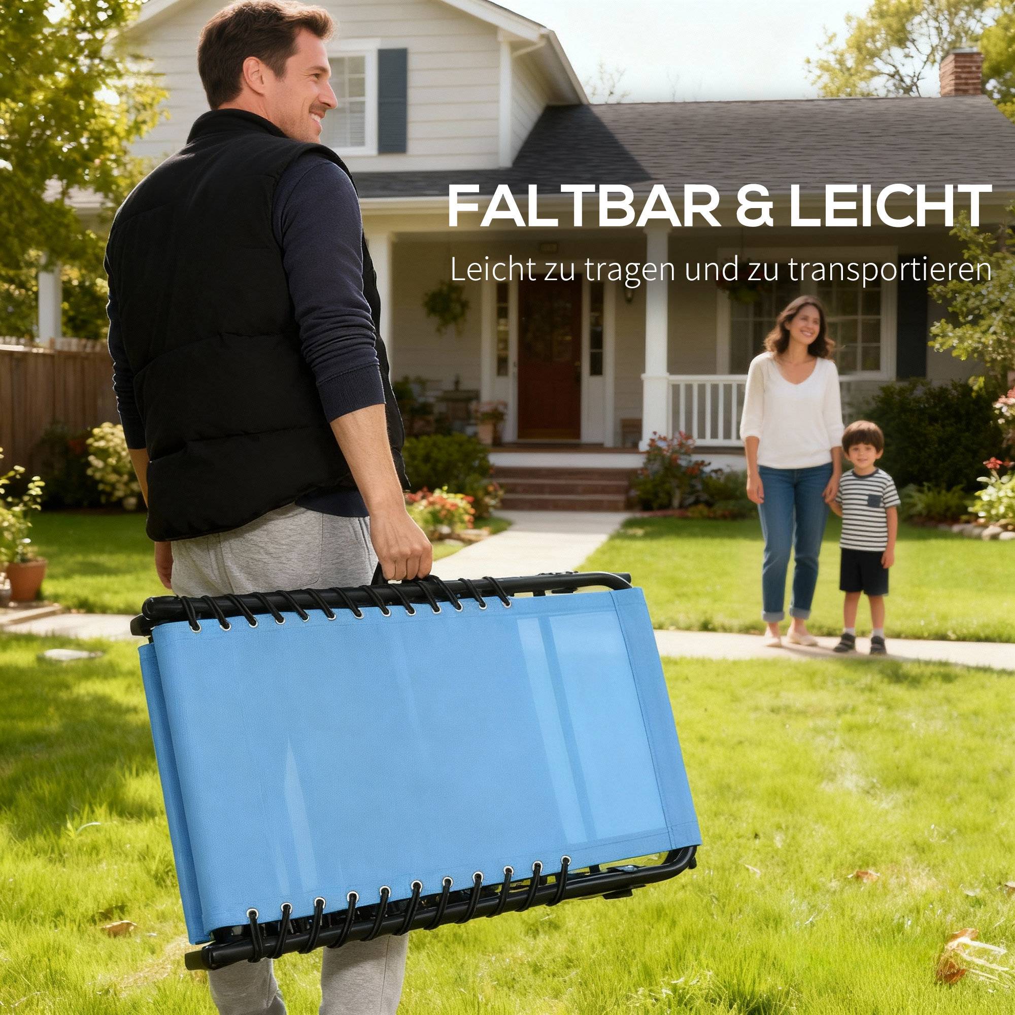 Transat soleil pliable tissu respirant cadre métallique 189×58×30cm bleu - Image 6