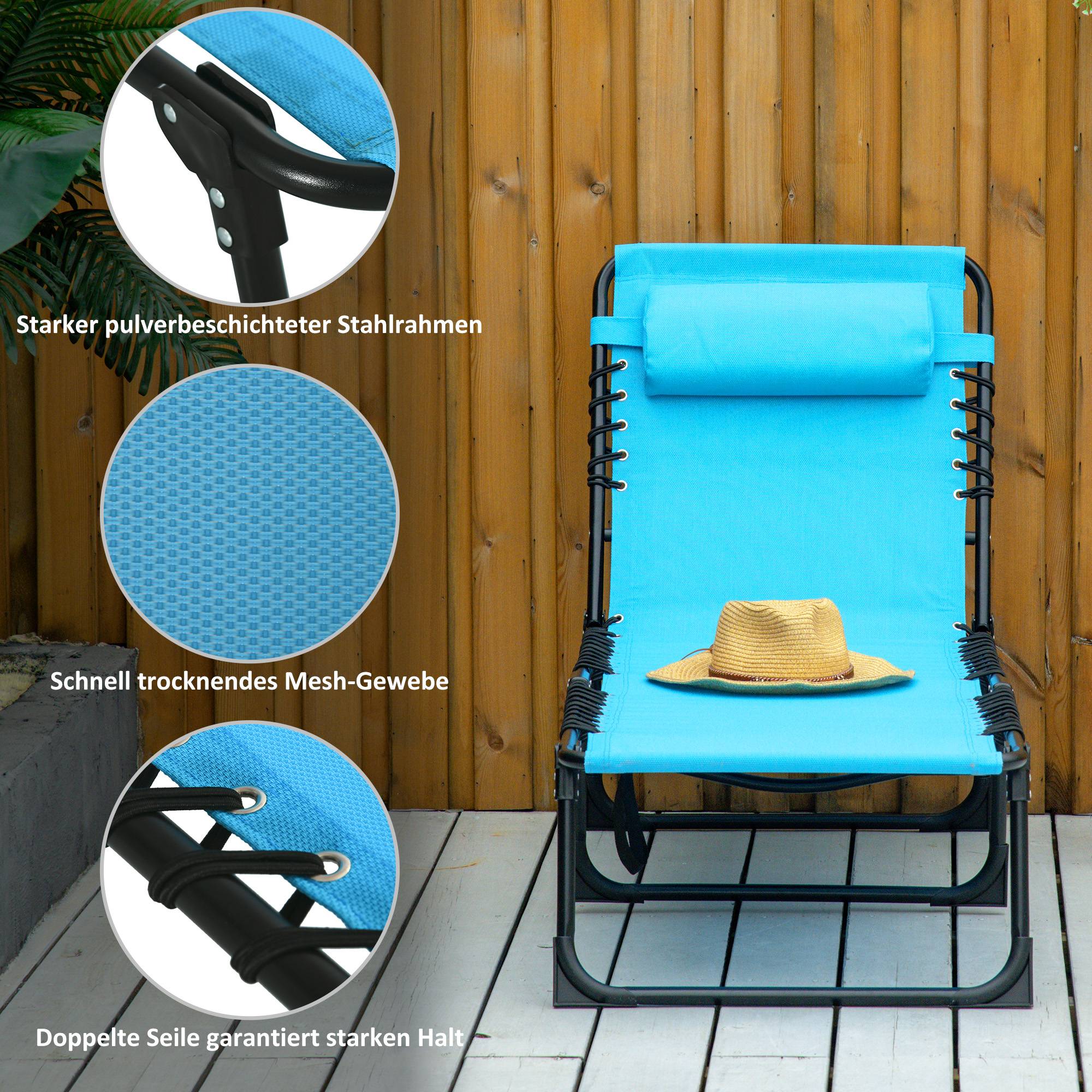 Transat soleil pliable tissu respirant cadre métallique 189×58×30cm bleu - Image 5