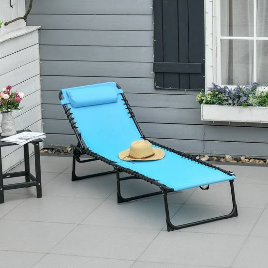 Transat soleil pliable tissu respirant cadre métallique 189×58×30cm bleu - Image 8