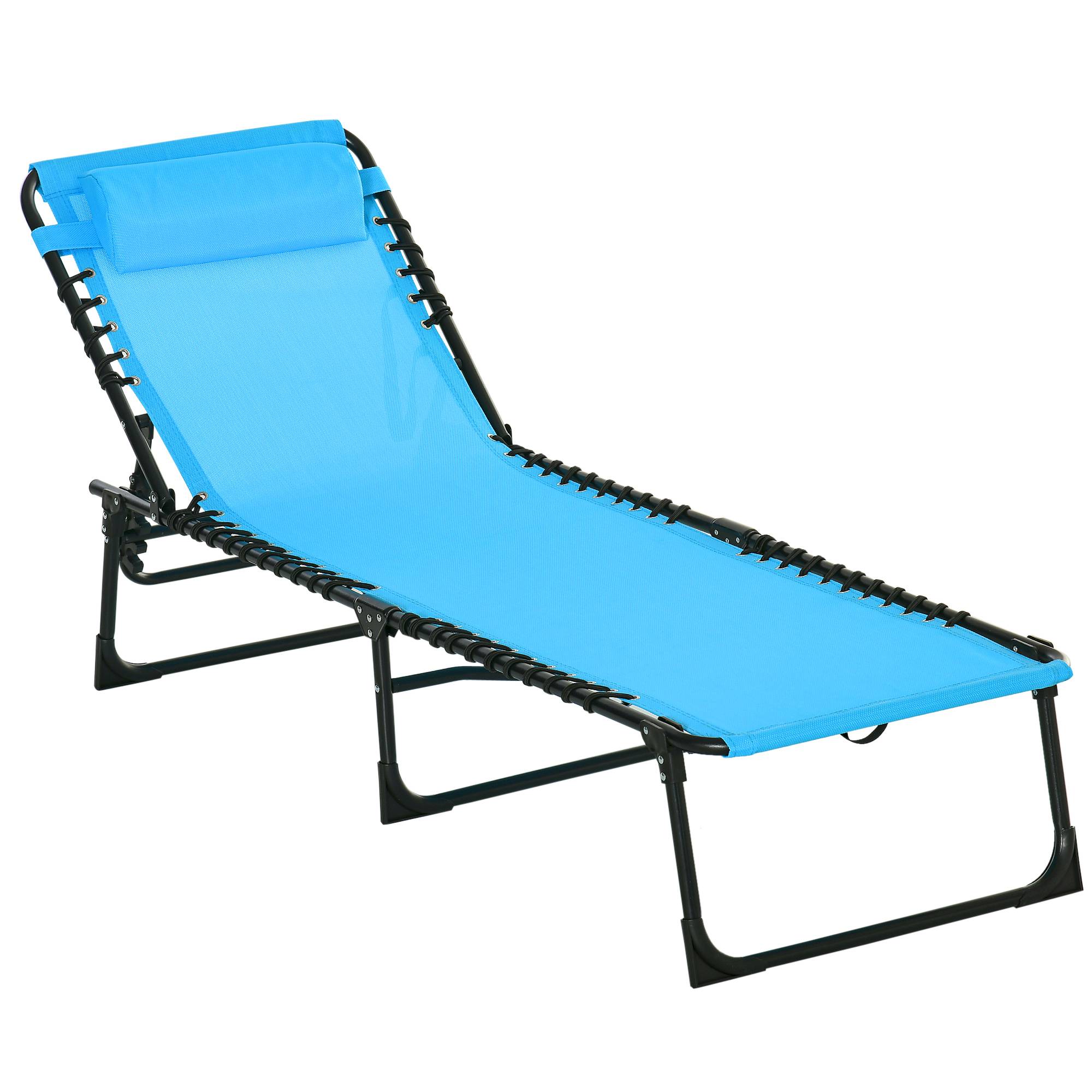 Transat soleil pliable tissu respirant cadre métallique 189×58×30cm bleu - Image 1