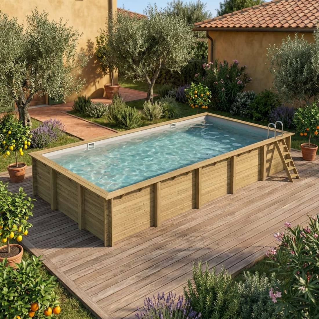 Altanka - Piscine hors sol en bois AQUA 10.2 x 5.2 - H.1.45 m, gris clair, cadre en métal - sans dalle - BAS7310OSPU2 - ALTANKA - Image 2
