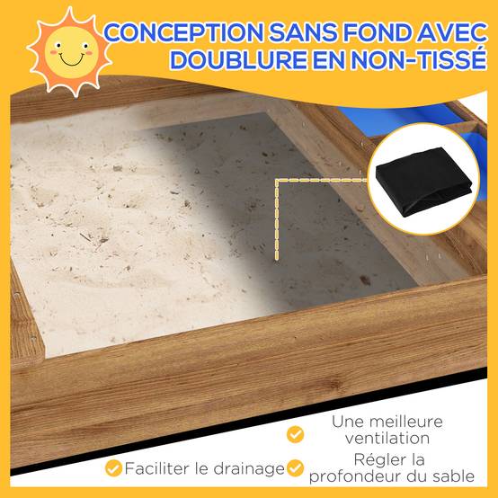 Bac à sable bois forme de maison pour enfant avec auvent 2 bacs évier tableau 124 x 116 x 146 cm noir - Image 7