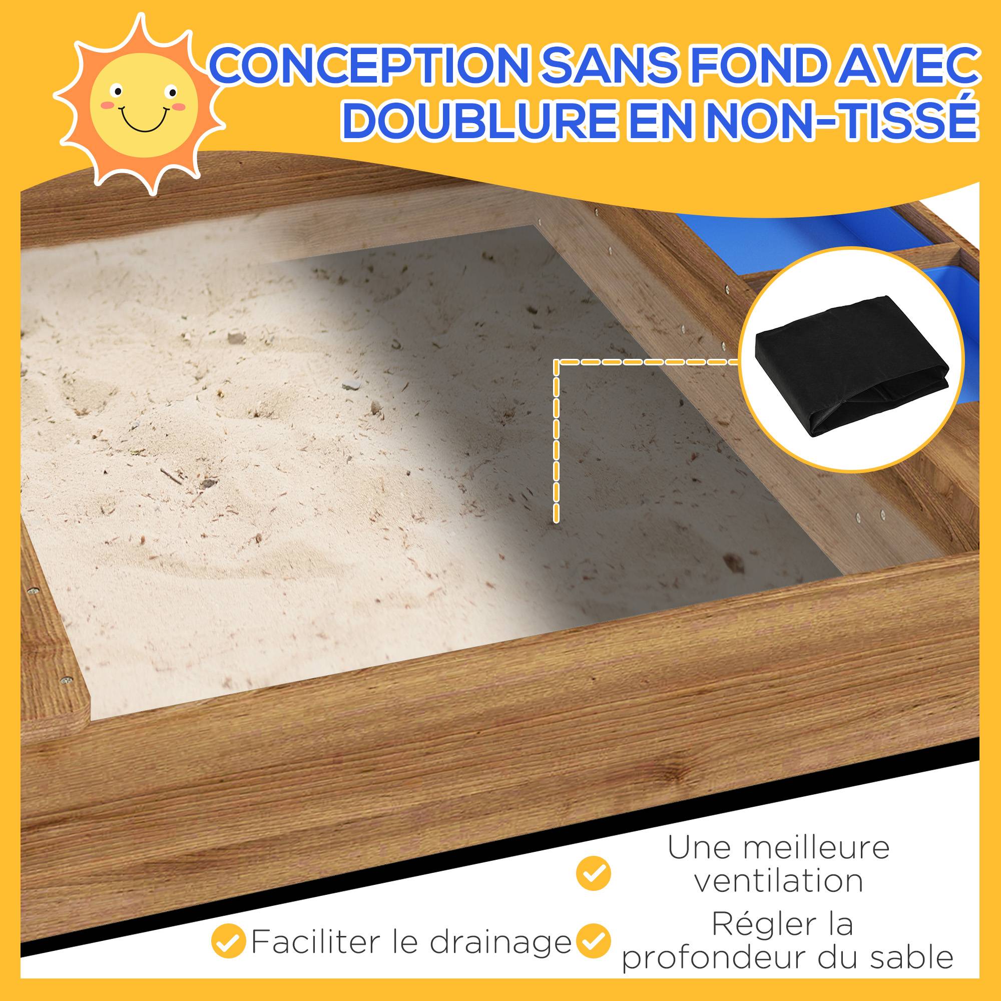 Bac à sable bois forme de maison pour enfant avec auvent 2 bacs évier tableau 124 x 116 x 146 cm noir - Image 7