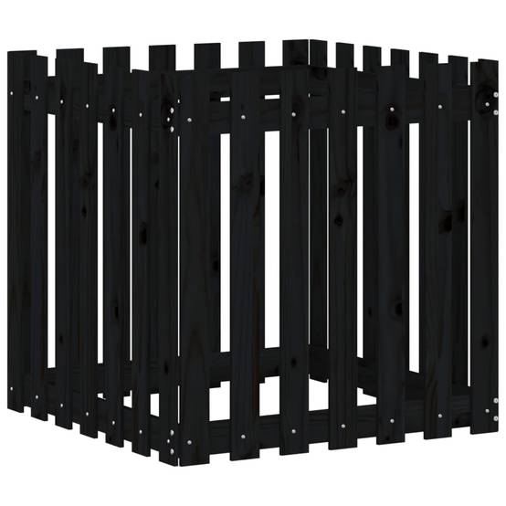 Maison Chic - Jardinière | Pot de fleurs | Cache-pot | Bac à fleurs avec design de clôture noir 70x70x70 cm pin massif - Image 1
