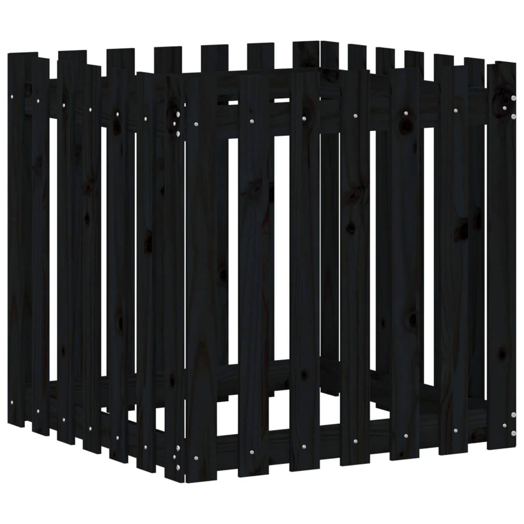 Maison Chic - Jardinière | Pot de fleurs | Cache-pot | Bac à fleurs avec design de clôture noir 70x70x70 cm pin massif - Image 1