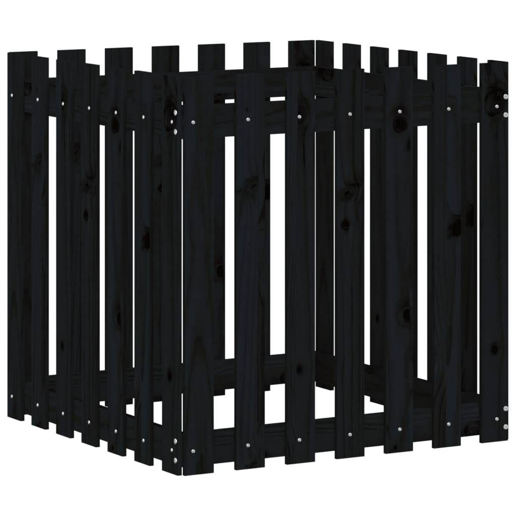 Maison Chic - Jardinière | Pot de fleurs | Cache-pot | Bac à fleurs avec design de clôture noir 70x70x70 cm pin massif - Image 4