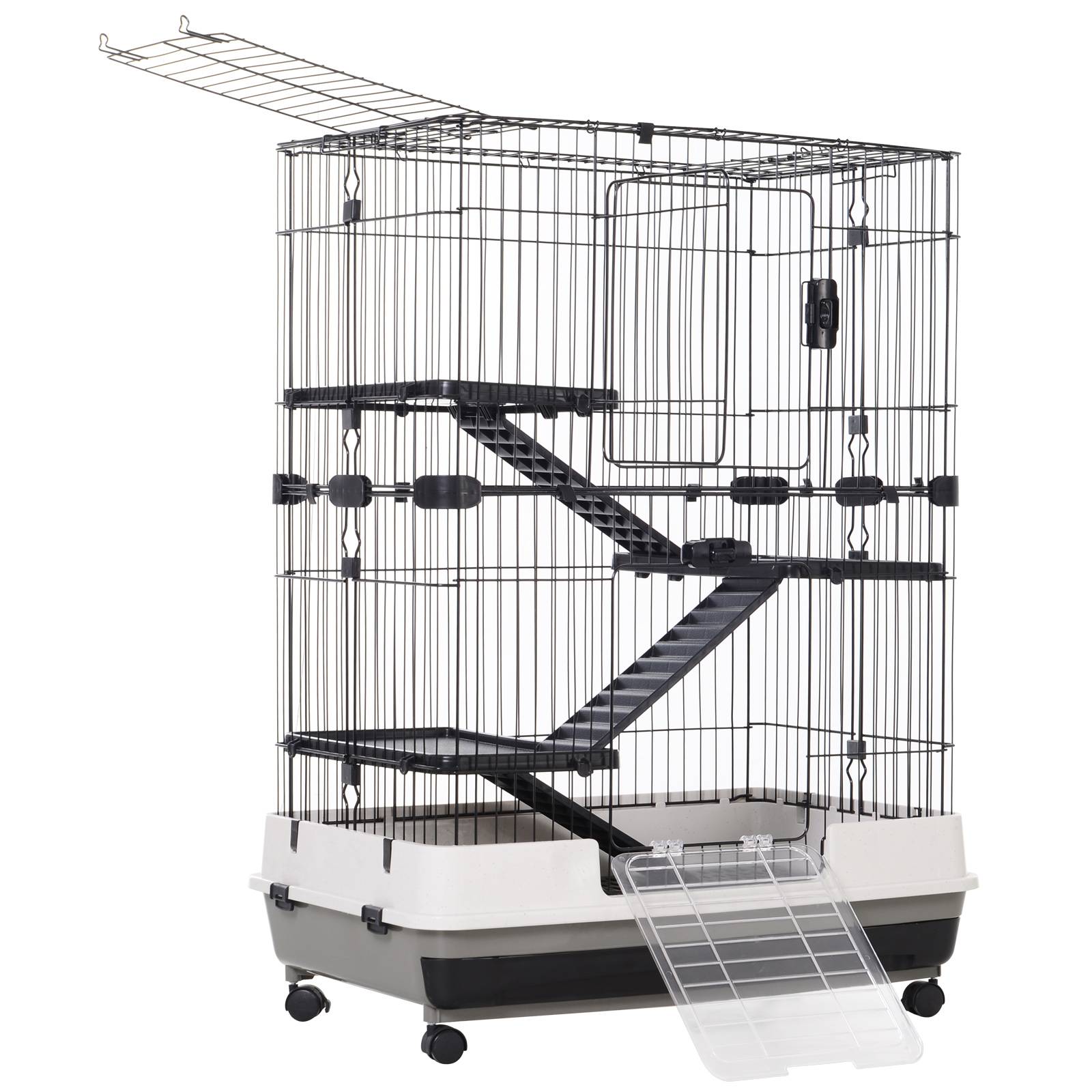 Cage lapins furets métal à 3 niveaux sur roulettes avec plateau 81x53x114cm noir - ComfortXL Outdoor Living - Image 9