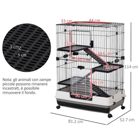 Cage lapins furets métal à 3 niveaux sur roulettes avec plateau 81x53x114cm noir - ComfortXL Outdoor Living - Image 5