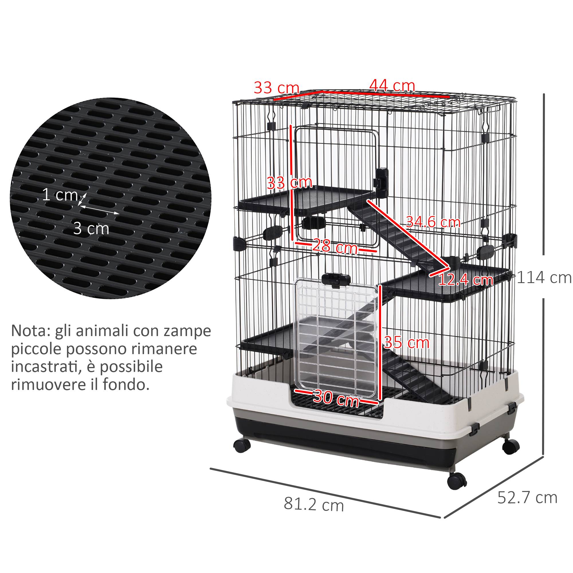 Cage lapins furets métal à 3 niveaux sur roulettes avec plateau 81x53x114cm noir - ComfortXL Outdoor Living - Image 5