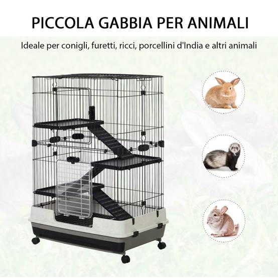 Cage lapins furets métal à 3 niveaux sur roulettes avec plateau 81x53x114cm noir - ComfortXL Outdoor Living - Image 8