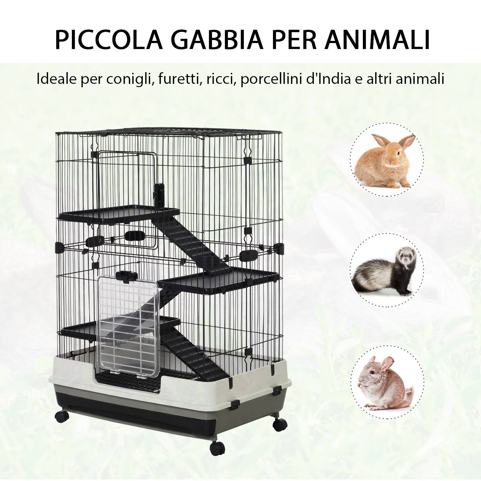 Cage lapins furets métal à 3 niveaux sur roulettes avec plateau 81x53x114cm noir - ComfortXL Outdoor Living - Image 8
