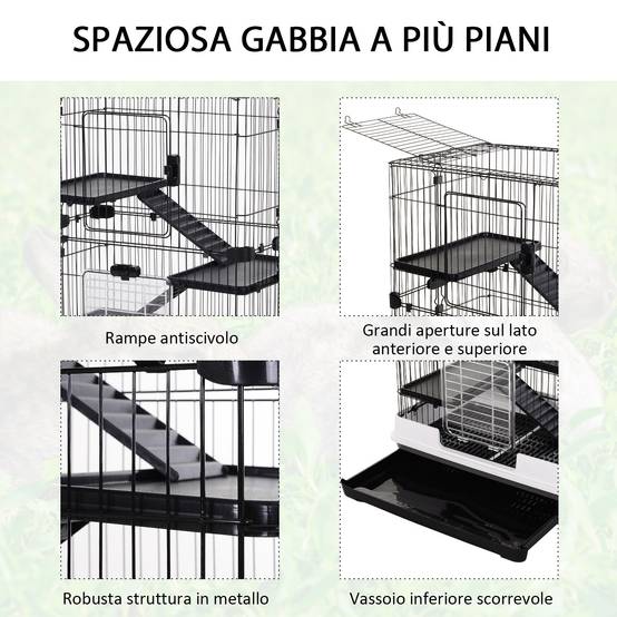 Cage lapins furets métal à 3 niveaux sur roulettes avec plateau 81x53x114cm noir - ComfortXL Outdoor Living - Image 6