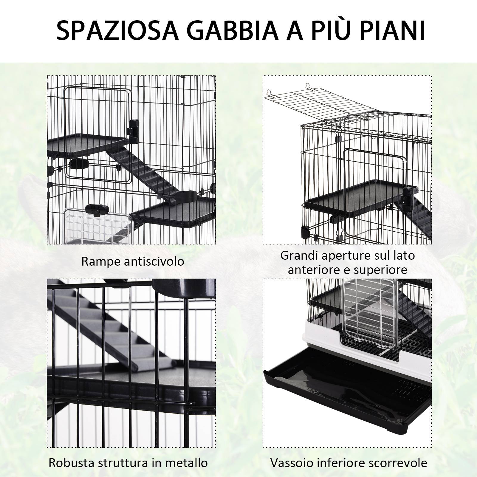 Cage lapins furets métal à 3 niveaux sur roulettes avec plateau 81x53x114cm noir - ComfortXL Outdoor Living - Image 6