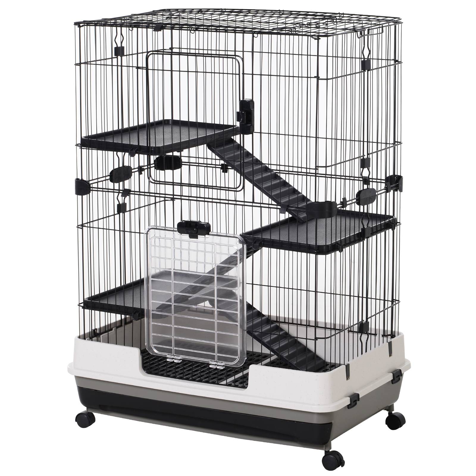 Cage lapins furets métal à 3 niveaux sur roulettes avec plateau 81x53x114cm noir - ComfortXL Outdoor Living - Image 2