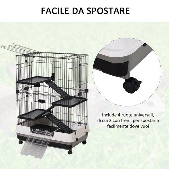 Cage lapins furets métal à 3 niveaux sur roulettes avec plateau 81x53x114cm noir - ComfortXL Outdoor Living - Image 7