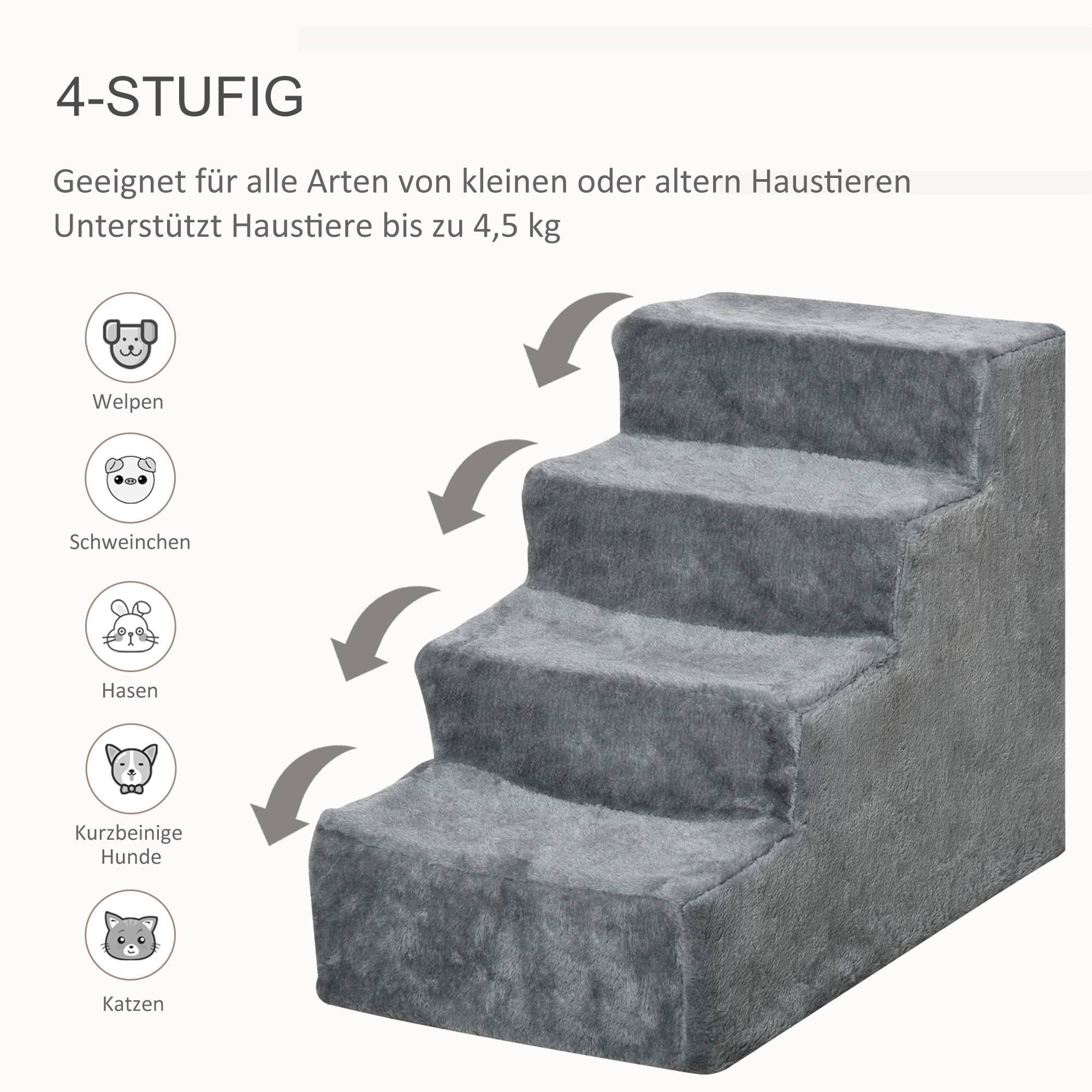 Escalier chien 4 marches 44 cm haut, petits chiens, rampe, housse lavable, lit, canapé, gris clair - Image 7