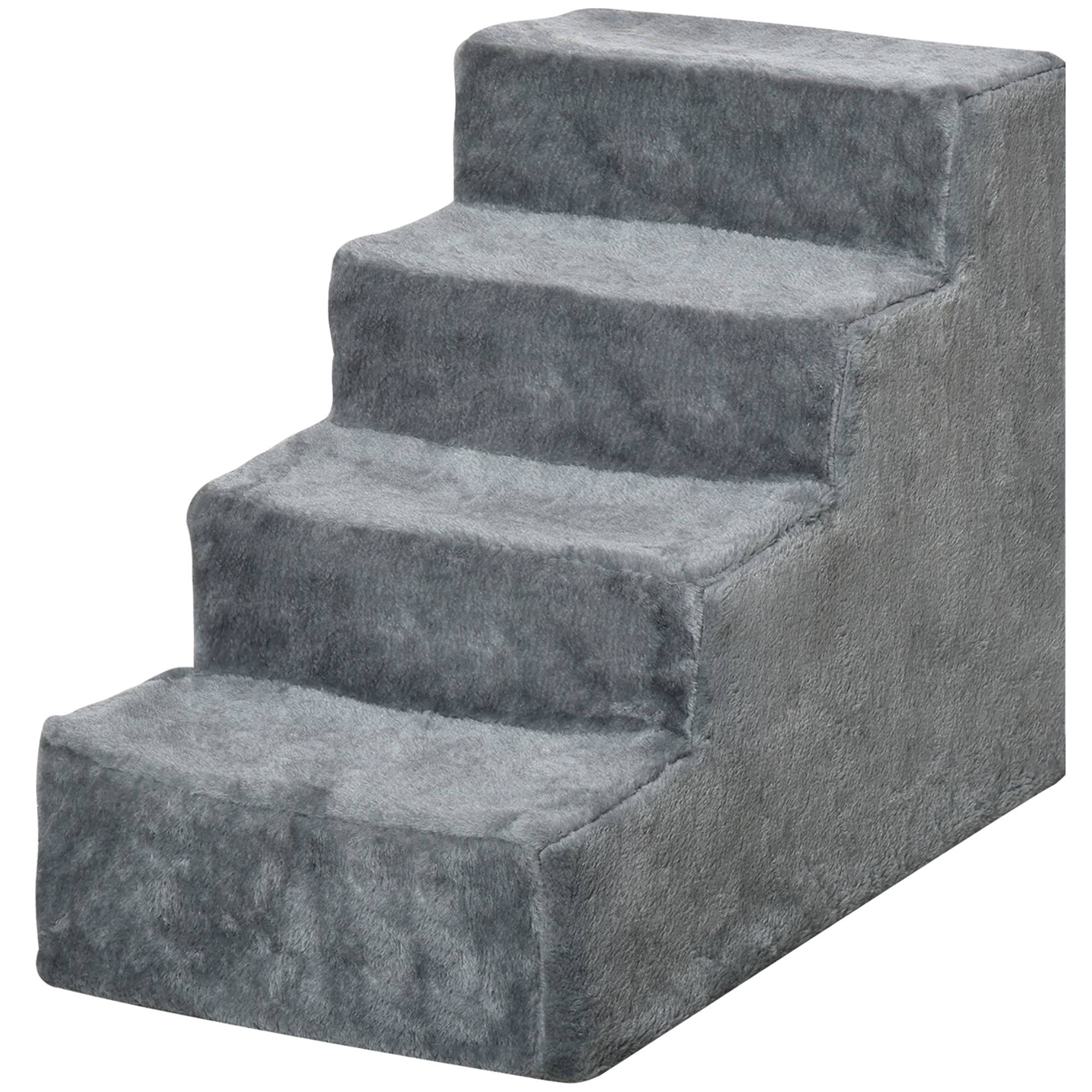 Escalier chien 4 marches 44 cm haut, petits chiens, rampe, housse lavable, lit, canapé, gris clair - Image 2