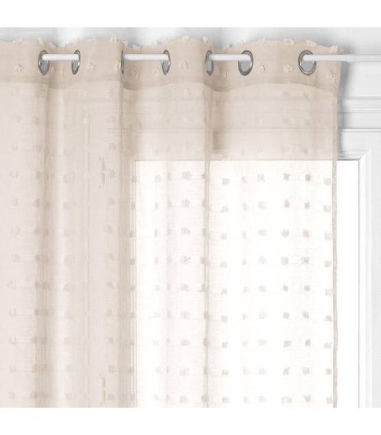 Voilage à œillets Beige motif petits pompons 140 x 240 cm - Image 1