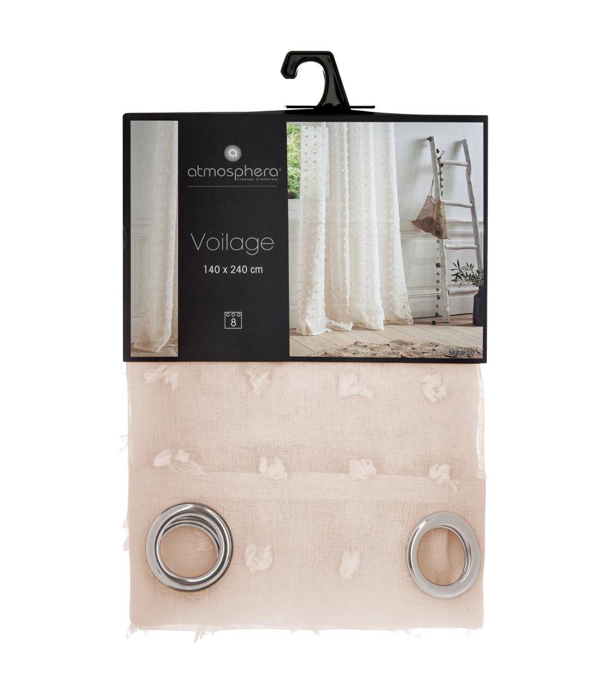 Voilage à œillets Beige motif petits pompons 140 x 240 cm - Image 2