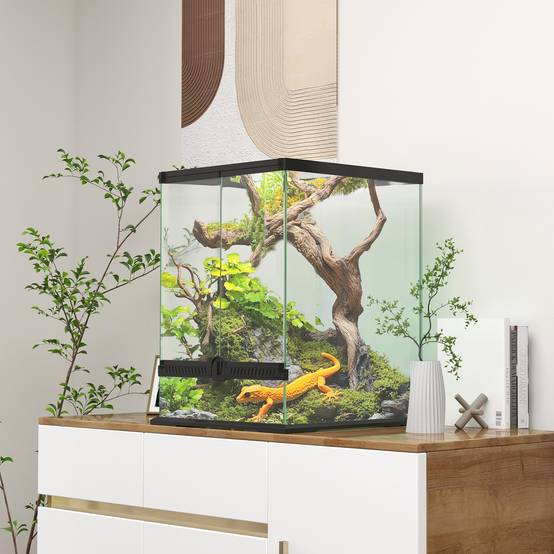 ComfortXL - Terrarium reptiles en verre trempé 45 x 45 x 60 cm noir 120 L ventilé verrouillable avec gestion des câbles - Image 1