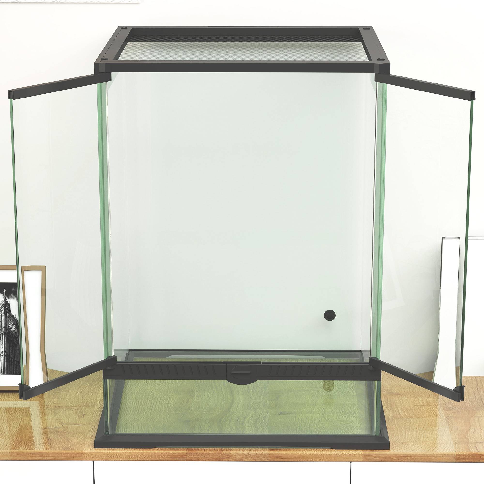 ComfortXL - Terrarium reptiles en verre trempé 45 x 45 x 60 cm noir 120 L ventilé verrouillable avec gestion des câbles - Image 9