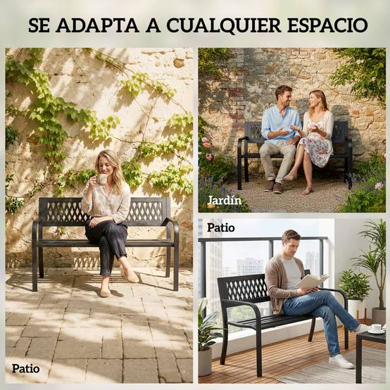 ComfortXL - Banc de jardin acier plastique 2 places patio dossier minimaliste 119x50x75 cm noir - ComfortXL Outdoor Living - Image 10