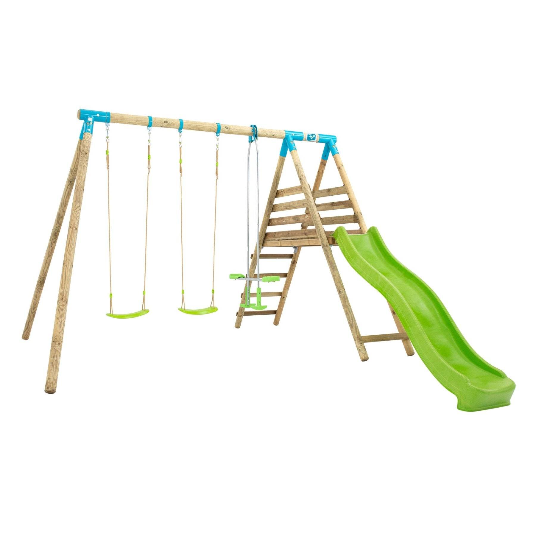 Station JASMIN 2 balançoires - vis-à-vis - toboggan - kit d'ancrage - bois FSC® h243 cm - Image 1