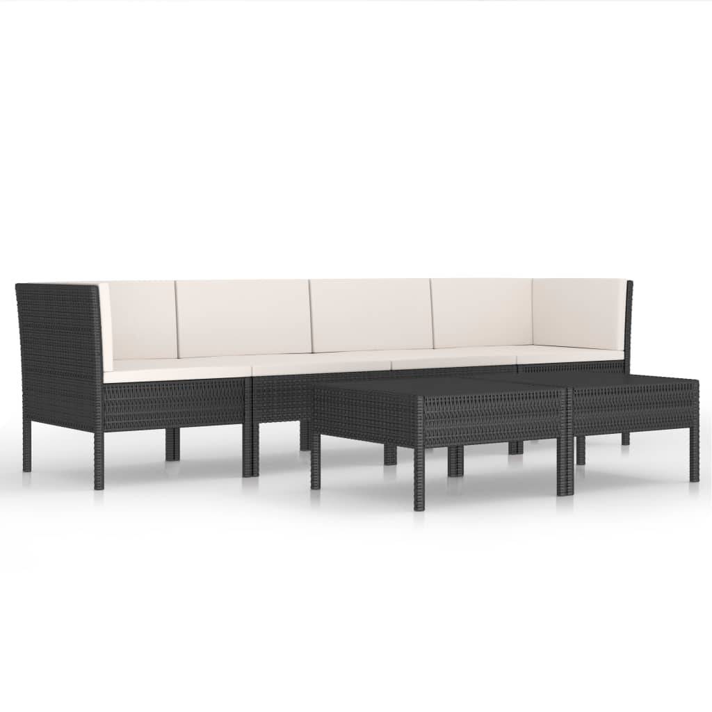 Helloshop26 - Salon de jardin meuble d'extérieur ensemble de mobilier 6 pièces avec coussins résine tressée noir - Imagen 1