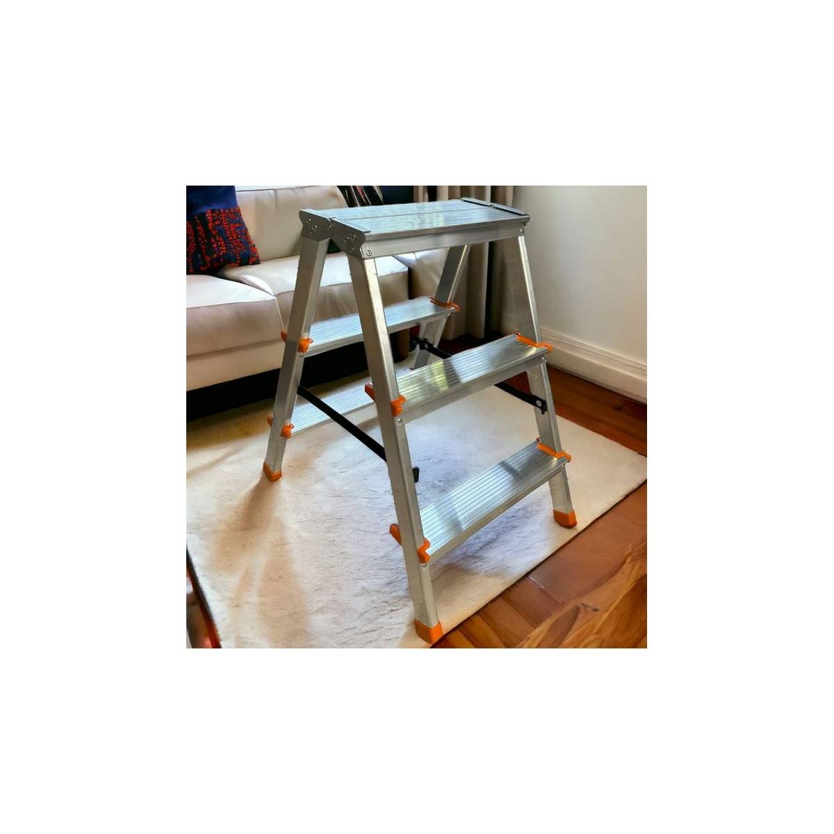 Escabeau 3 marches Marche-pied Aluminium Charge 125 kg Pliable Pieds anti-dérapants BRIXO - Imagen 5