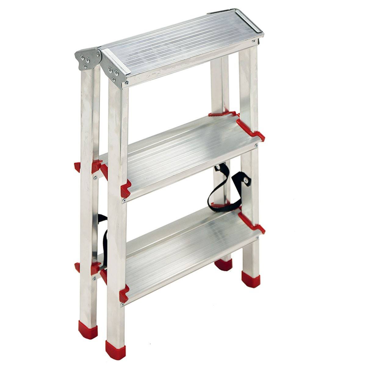 Escabeau 3 marches Marche-pied Aluminium Charge 125 kg Pliable Pieds anti-dérapants BRIXO - Imagen 4