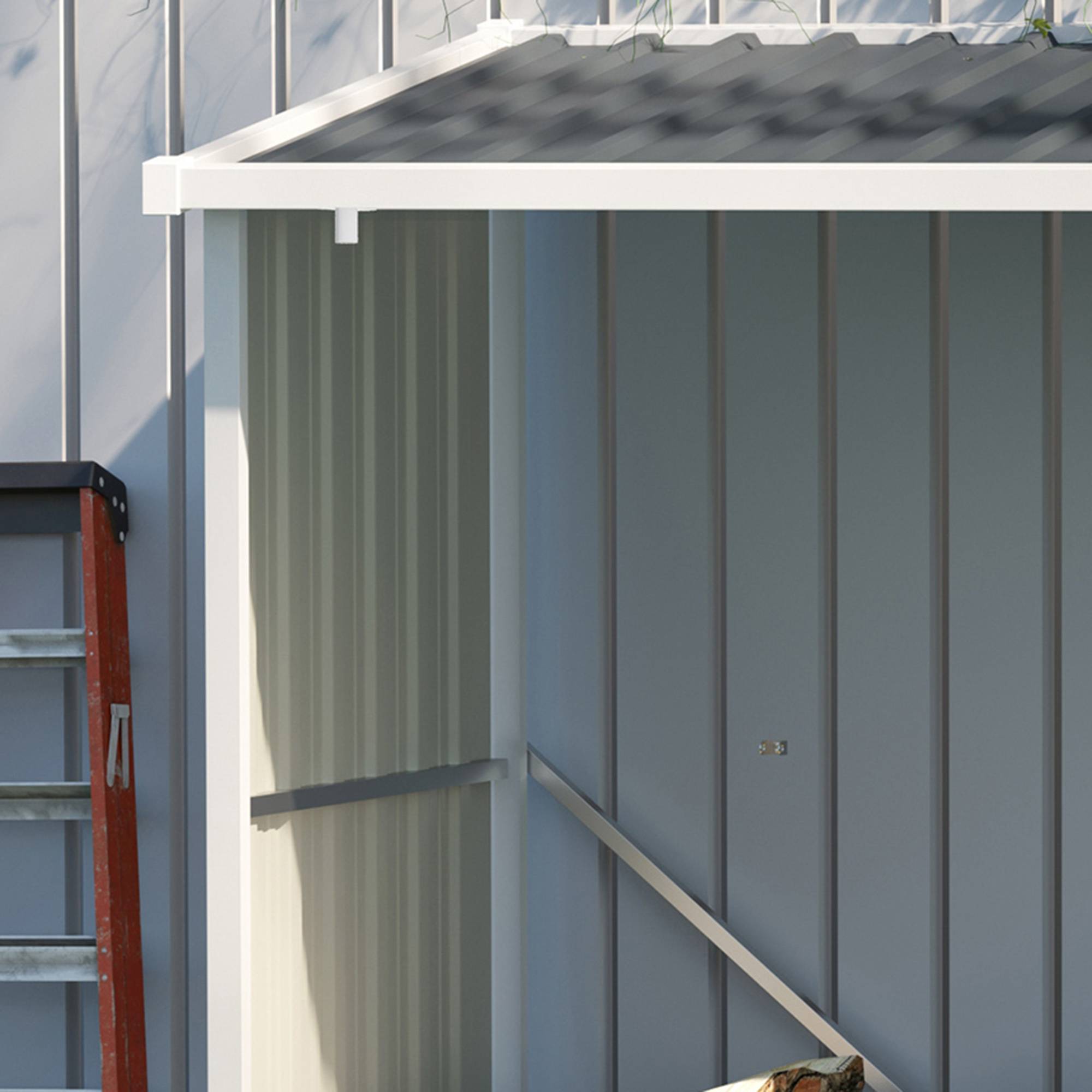 Abri à bûches en acier galvanisé avec toit incliné pour jardin, terrasse et extérieur, 185 x 84 x 133,5/148,5 cm, gris - Image 10