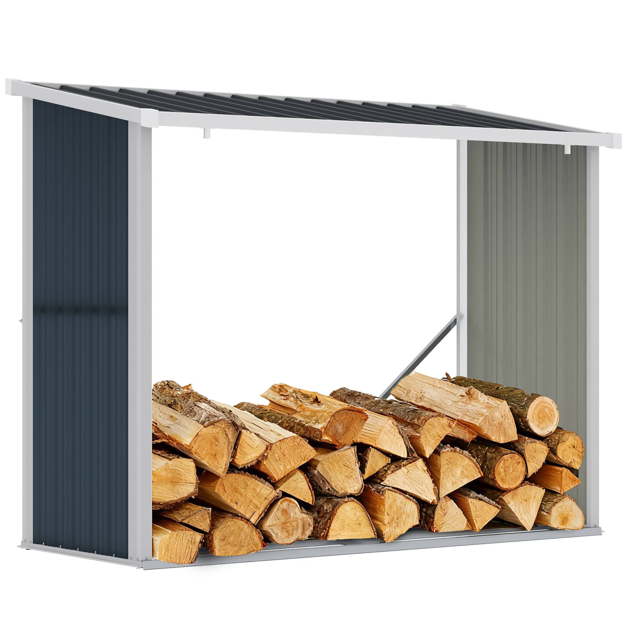 Abri à bûches en acier galvanisé avec toit incliné pour jardin, terrasse et extérieur, 185 x 84 x 133,5/148,5 cm, gris - Image 1