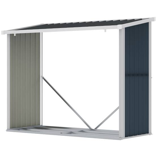 Abri à bûches en acier galvanisé avec toit incliné pour jardin, terrasse et extérieur, 185 x 84 x 133,5/148,5 cm, gris - Image 2