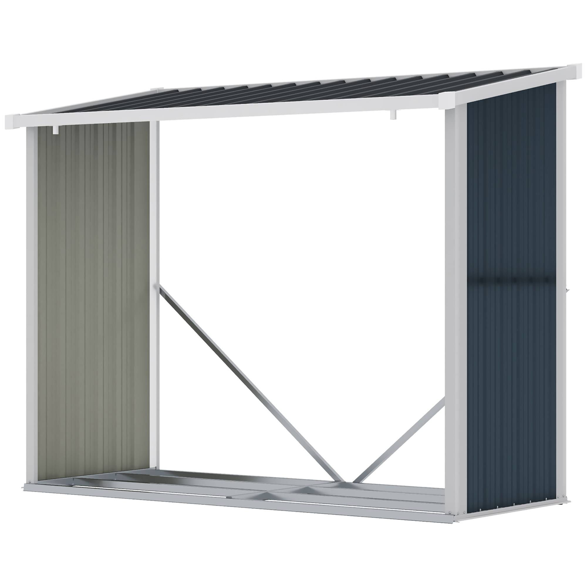 Abri à bûches en acier galvanisé avec toit incliné pour jardin, terrasse et extérieur, 185 x 84 x 133,5/148,5 cm, gris - Image 2