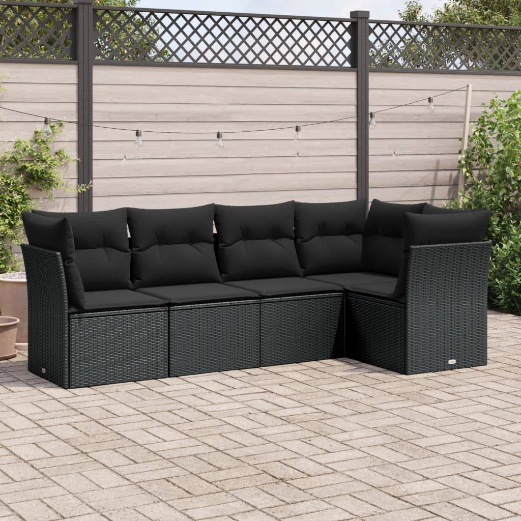 Canapé de jardin d'angle 5 places résine tressée modulable pour balcon et terrasse Noir - ComfortXL Outdoor Living - Image 1
