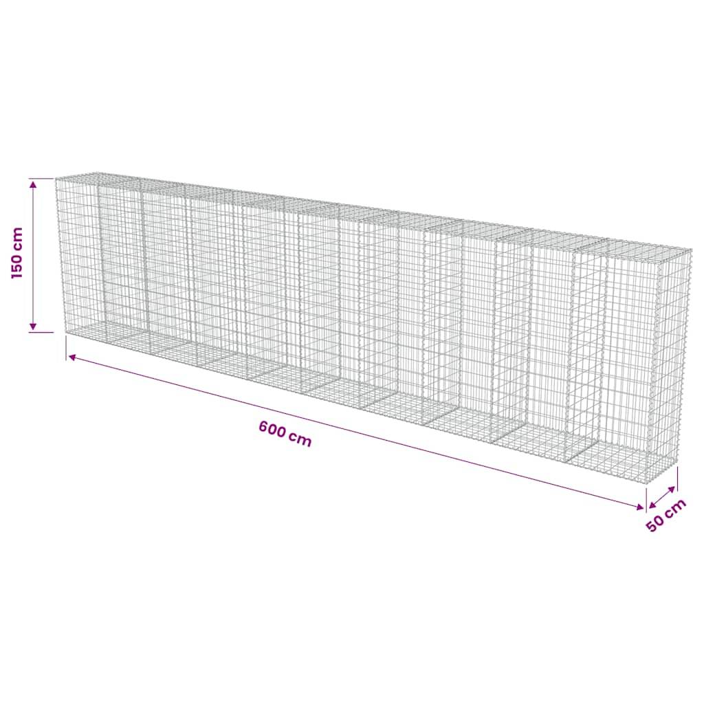 Mur à gabion avec couvercles Acier galvanisé Argenté 600 x 50 x 150 cm - PANGIVO - Image 7