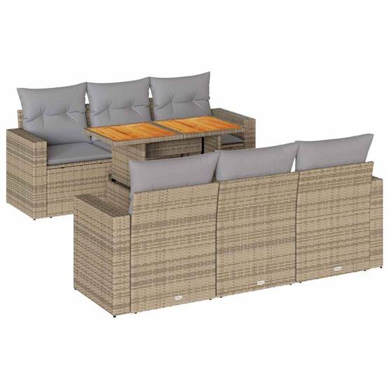 Salon de jardin 7 places beige avec accoudoirs résine tressée et bois table ajustable – ComfortXL Outdoor Living - Image 2