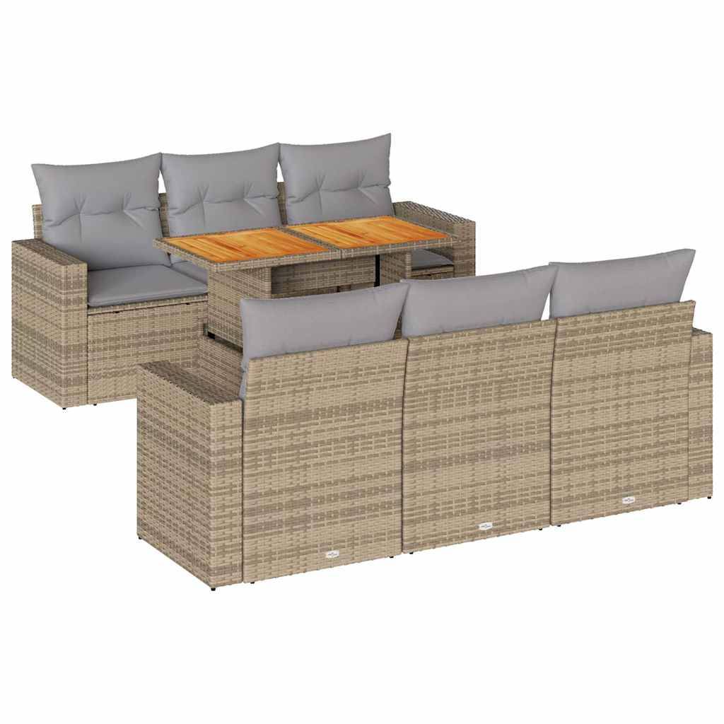 Salon de jardin 7 places beige avec accoudoirs résine tressée et bois table ajustable – ComfortXL Outdoor Living - Image 2