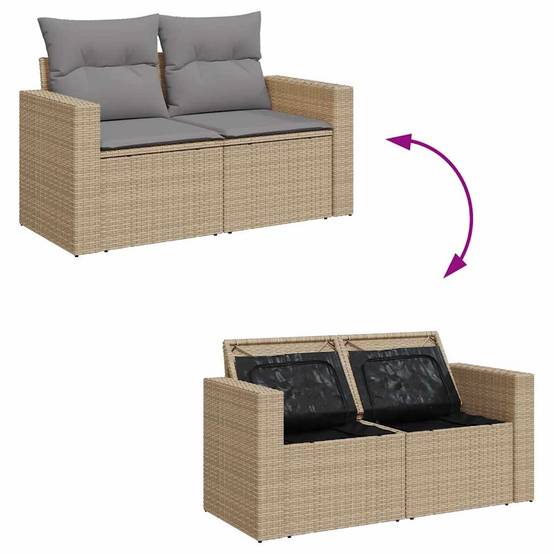 Salon de jardin 7 places beige avec accoudoirs résine tressée et bois table ajustable – ComfortXL Outdoor Living - Image 6