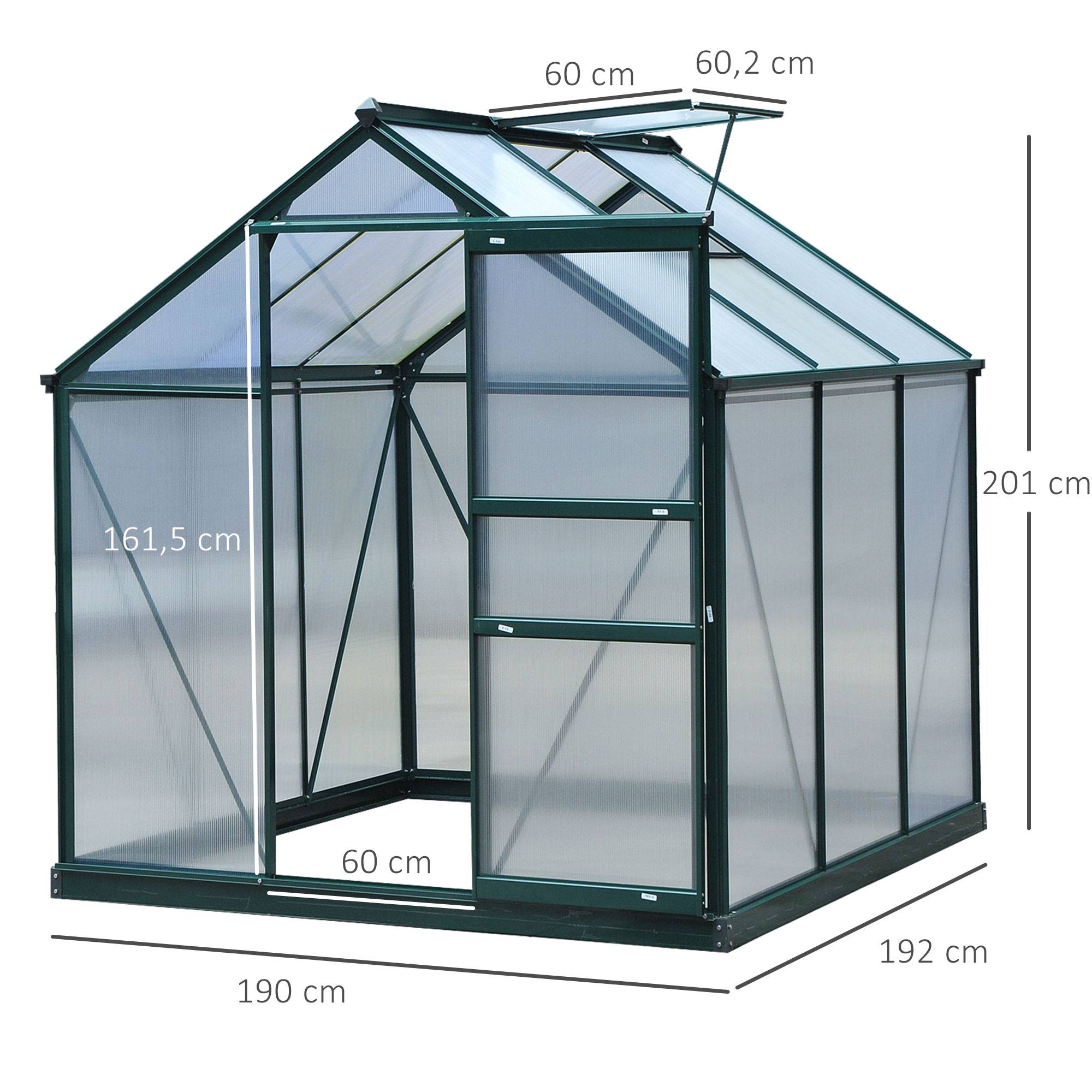 Serre de jardin Polycarbonate 3,6m² Aluminium avec base et gouttière 190x192x201cm Vert Foncé - ComfortXL Outdoor Living - Image 5