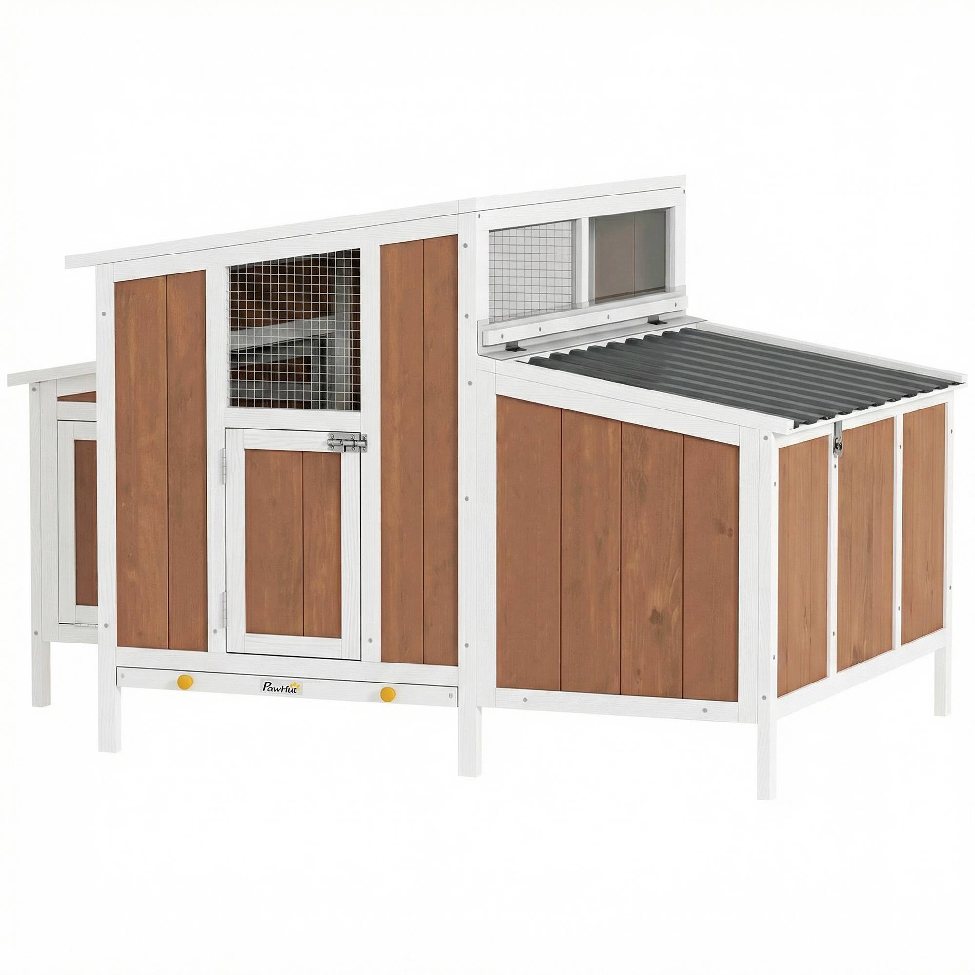 Poulailler extérieur bois 145x90x92cm pour 2-4 poules, nichoir latéral, bac extractible marron clair - Image 2