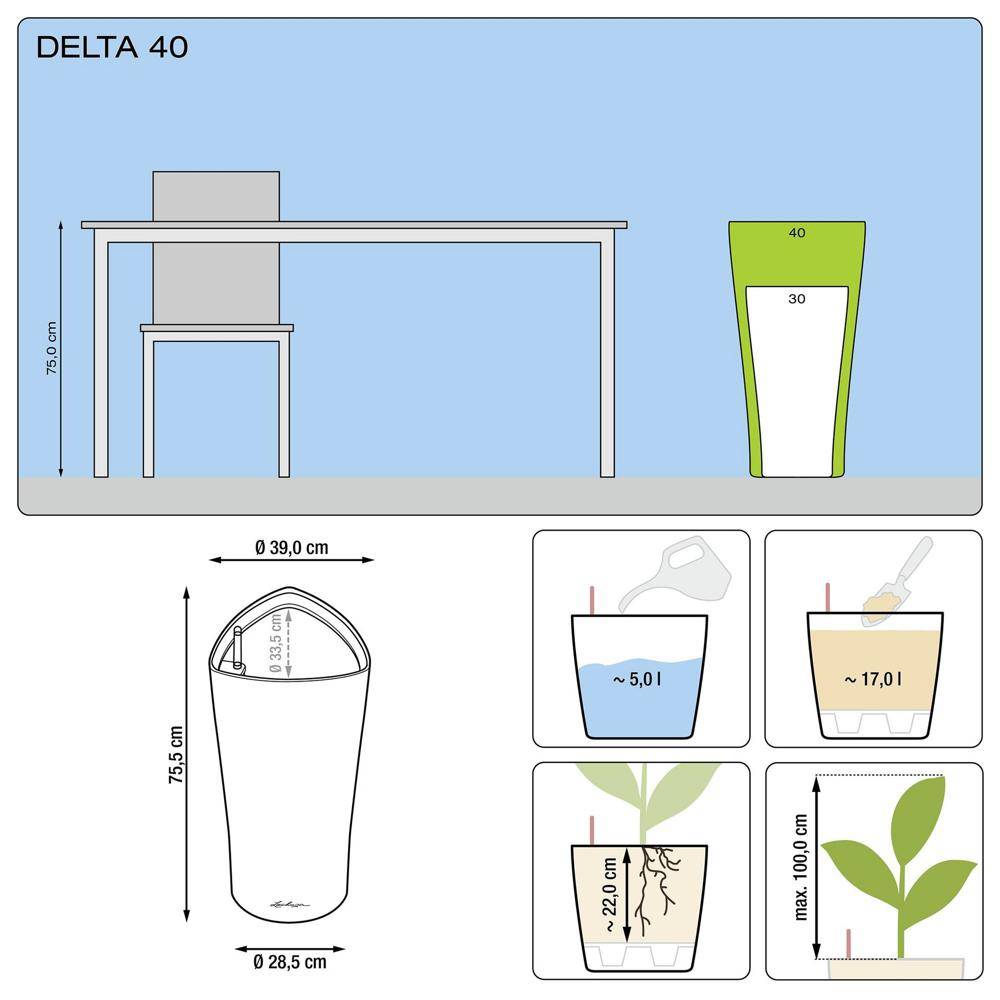 Lechuza - Delta Premium 40 - kit complet, rouge scarlet brillant 75 cm Lechuza - Imagen 2