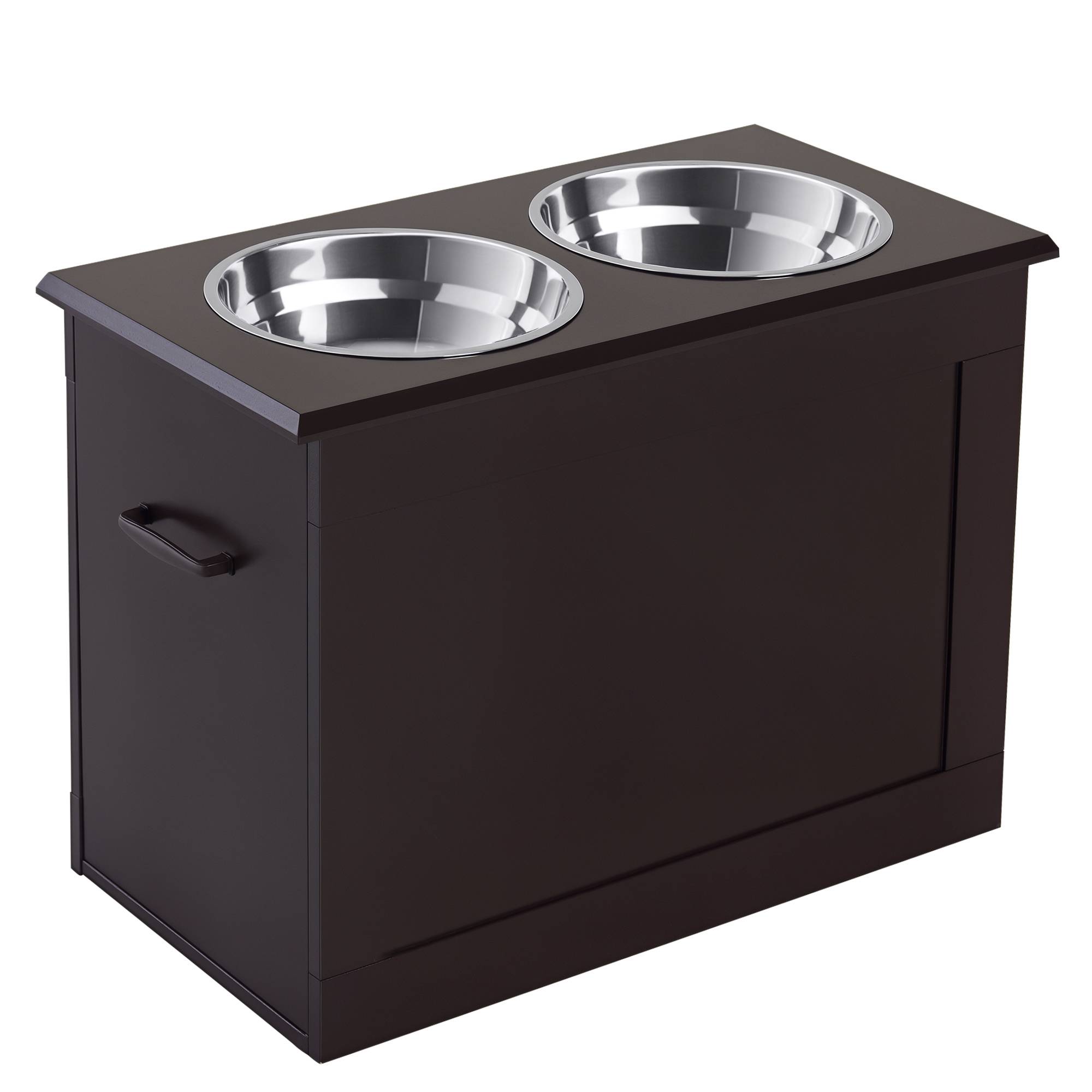 Gamelles surélevées pour grands chiens, support en MDF avec 2 gamelles en acier inoxydable, 60 x 30 x 41 cm, marron - Image 1
