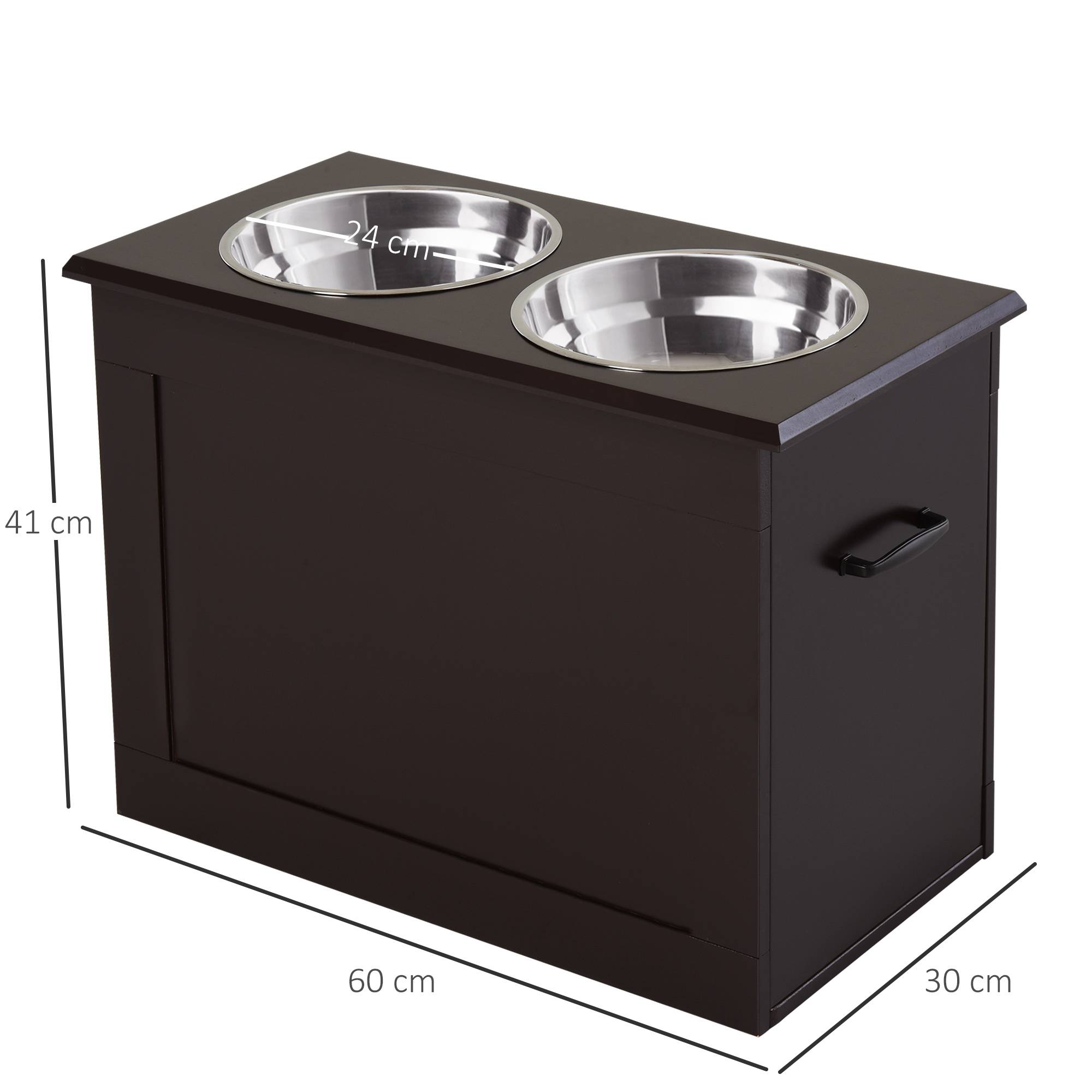 Gamelles surélevées pour grands chiens, support en MDF avec 2 gamelles en acier inoxydable, 60 x 30 x 41 cm, marron - Image 5